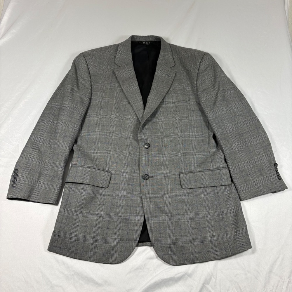 Jos. A. Bank 42R Wool Blazer Grey Glen Plaid Sport Coat Traveler's Collection
